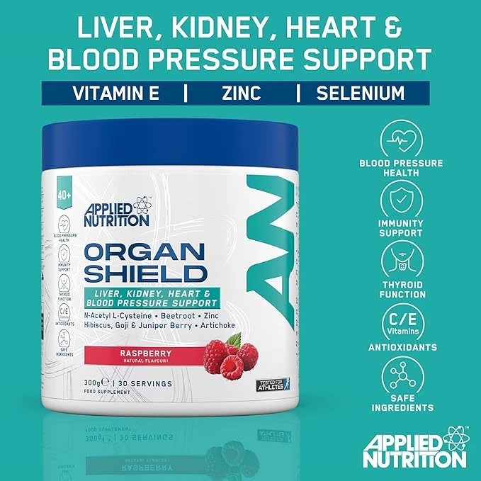 Applied Nutrition Advance Organ Shield Support Supplement For Over 40s 300g | 30 Servings | Respberry