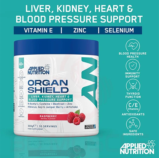Applied Nutrition Advance Organ Shield Support Supplement For Over 40s 300g | 30 Servings | Respberry