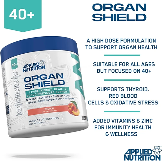 Applied Nutrition Advance Organ Shield Support Supplement For Over 40s 300g | 30 Servings | Respberry