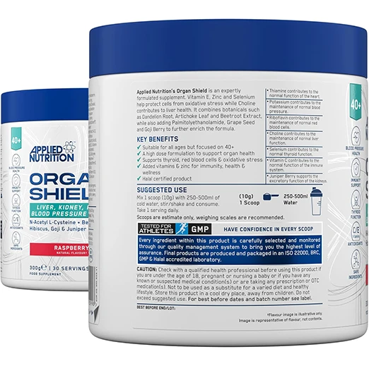Applied Nutrition Advance Organ Shield Support Supplement For Over 40s 300g | 30 Servings | Respberry