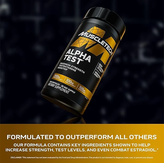 MuscleTech Testosterone Booster for Men, AlphaTest for Muscle Growth, Stamina & Energy - 120 Pills 60 Servings